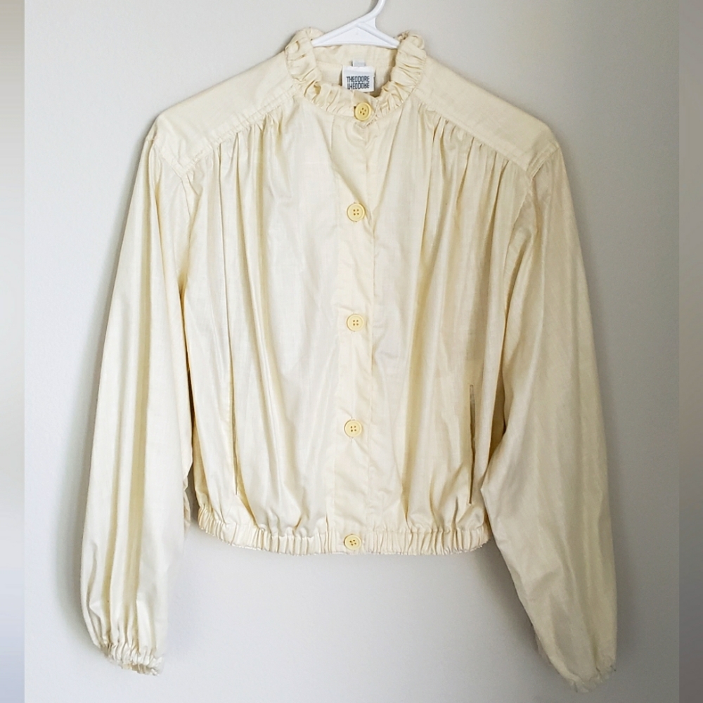 Vintage Jacket Theodore Beverly Hills 1980s Small Designer Pleated Cotton